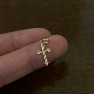 Vintage dainty cross 14k yellow gold small religious charm pendant